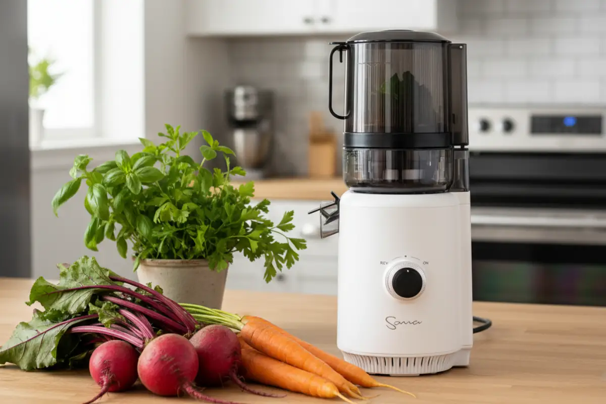 Mała wyciskarka Sana 818 zmieści się pod każdą szafką kuchenną, wyciśnie sok z każdego warzywa i owocu i kosztuje niewiele